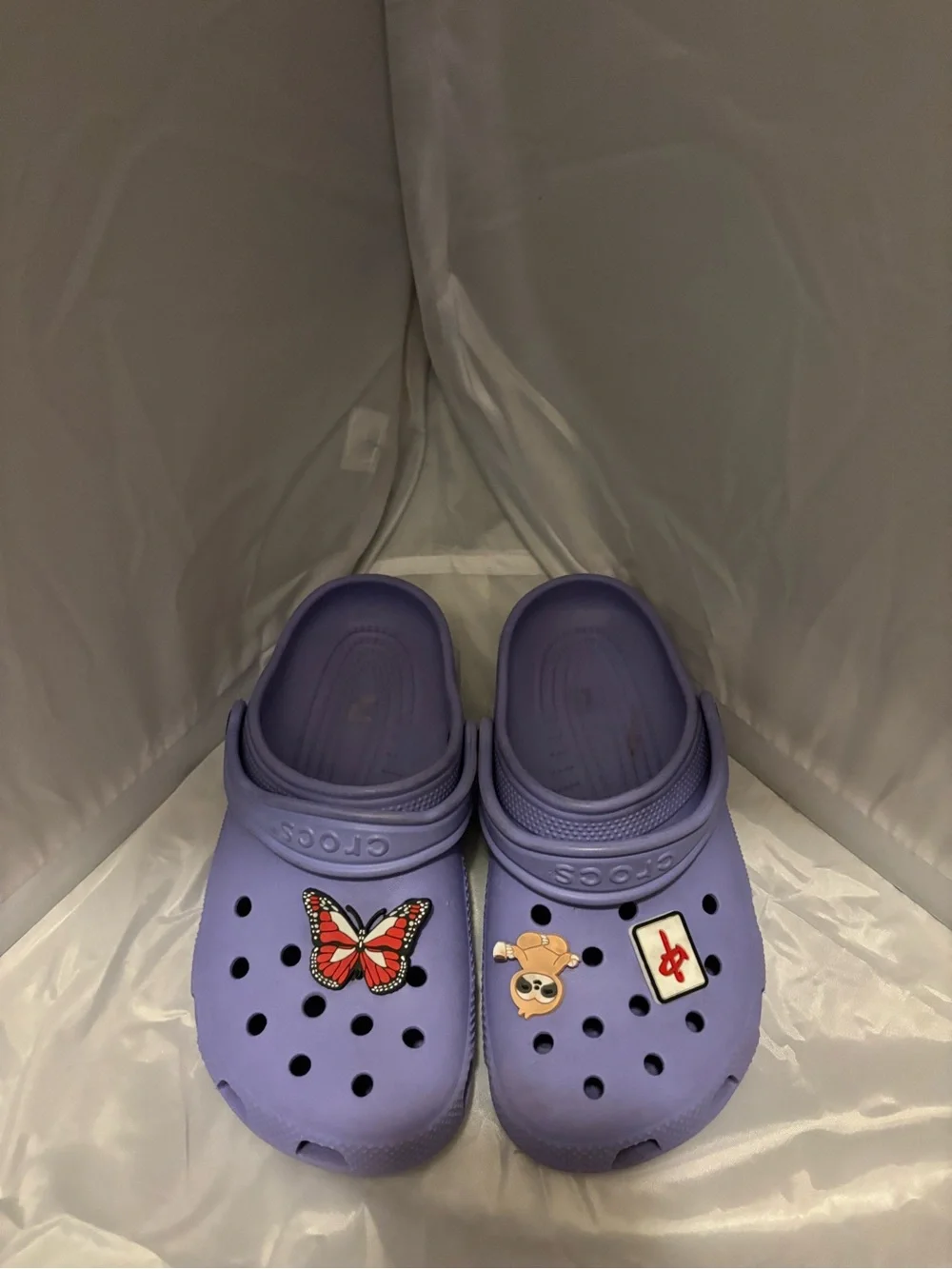 CROCS Kids Lavender Foam Clogs with Decorative Charms. Size 3